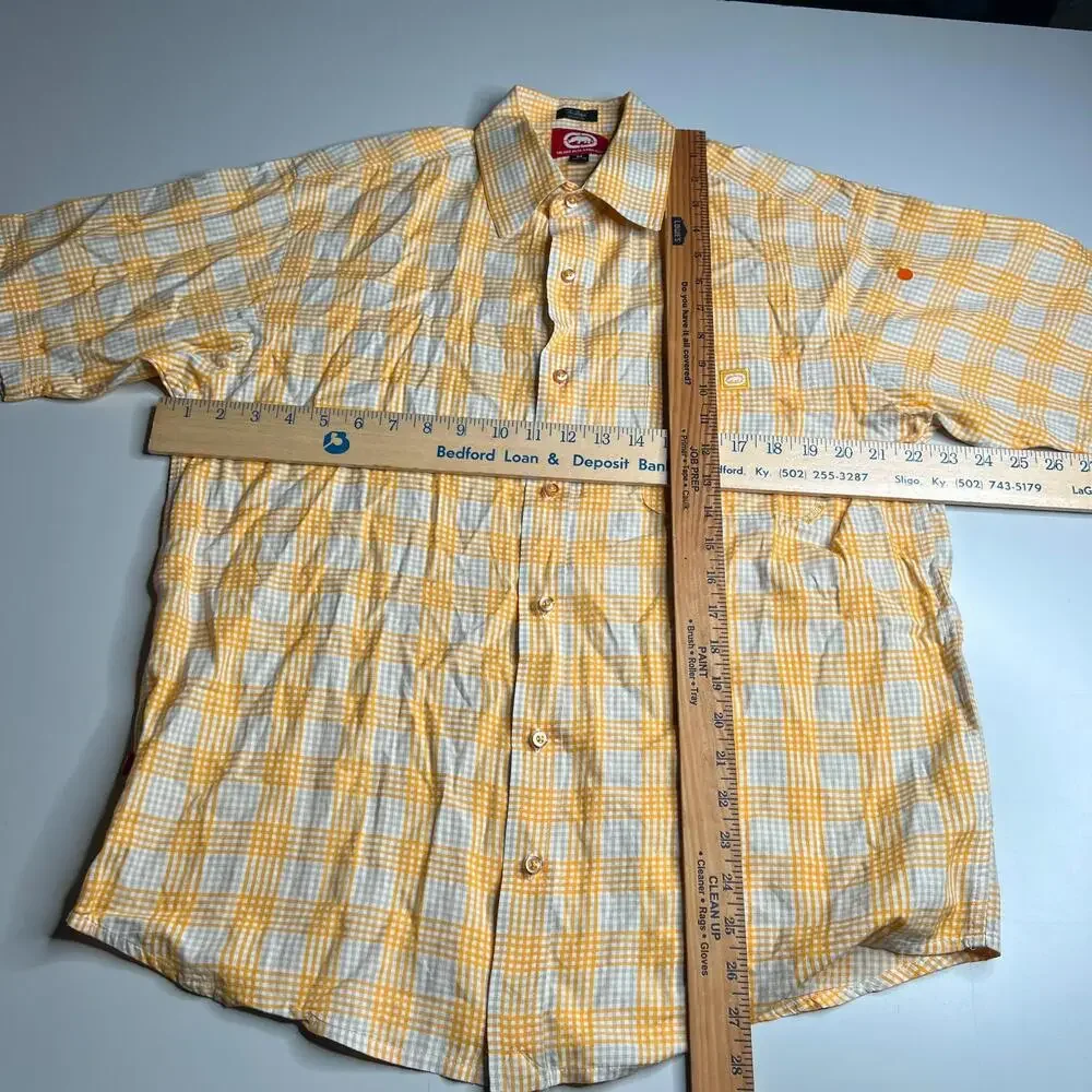 Ecko Unltd Men’s M Yellow Plaid Short Sleeve Button‎ Up Shirt 100% Cotton